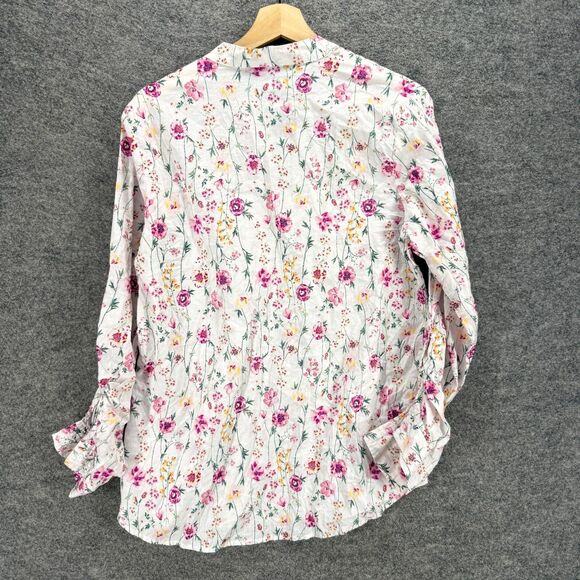 Eden & Olivia Blouse Women XL White Floral V-Neck Long Sleeve Pockets Button - Picture 2 of 7